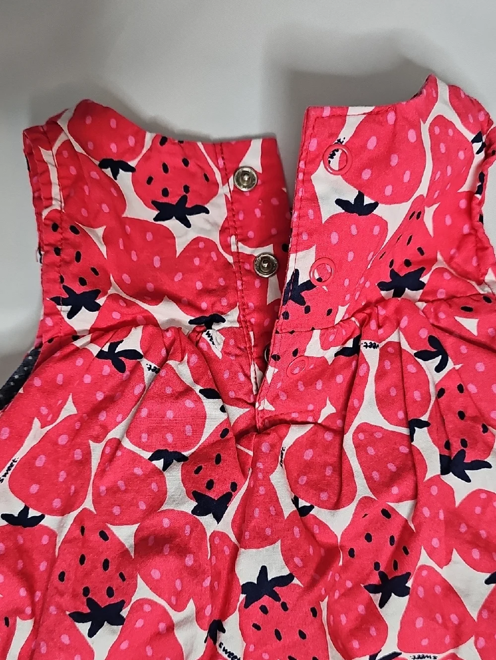 Carter's Pink Strawberry Print Diaper Cover Outfit with Navy Bow